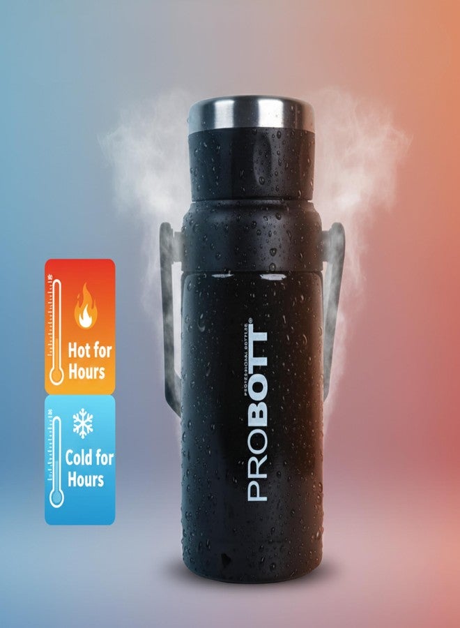 Probott Handy 1100 ml Thermosteel Vacuum Insulated Double Walled Flask 1+ Litre, Black | Carry Handle | Camping | Leakproof | Gym | Sports | Office | Home | Kitchen | Hiking | Treking | Travel - Image 3